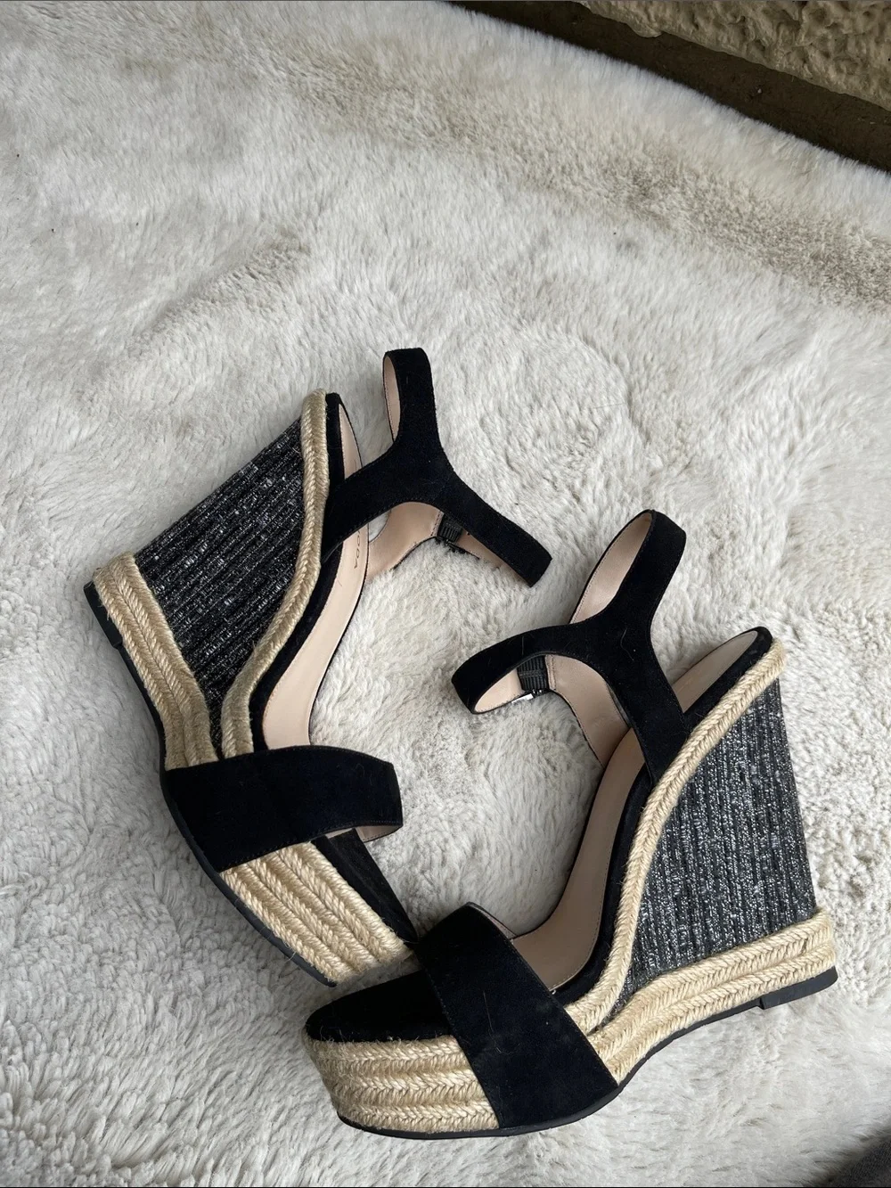 Pelle Moda Black Suede Espadrille Wedge Sandals in black Size 8